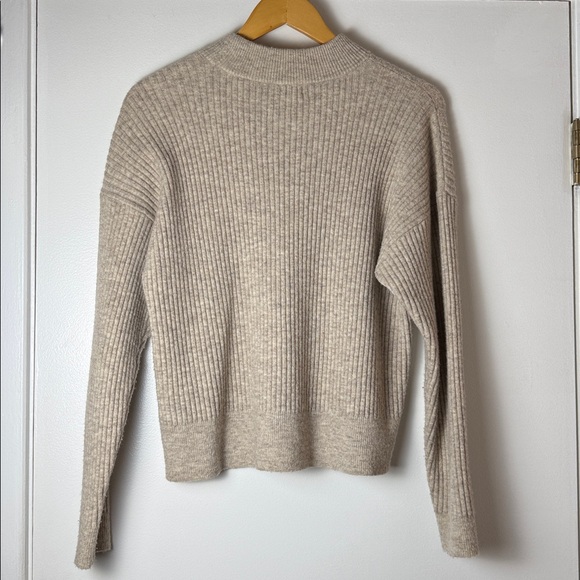 Club Monaco Ribbed Mock-Neck Wool Blend Sweater in Tan - Size Medium - Picture 5 of 7